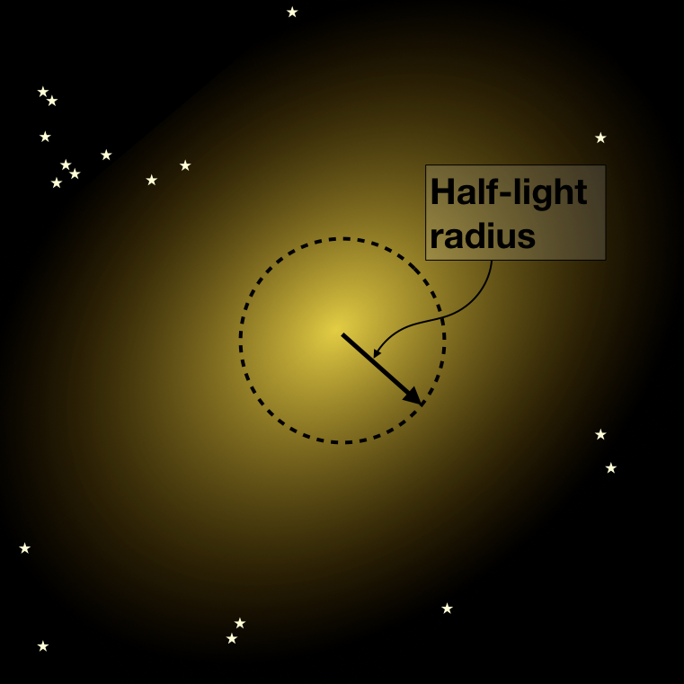 To be able to compare the size of galaxies, often the so-called "half-light radius" is used; the radius within which half of the galaxy's light is emitted.